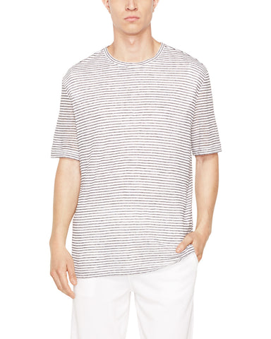 Striped Linen Relaxed Fit Crew Neck Tee