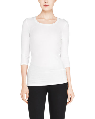 color:White|alt:ATM 3/4 Sleeve Ballet Neck Rib Top