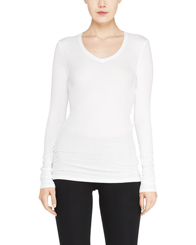 color:White|alt:ATM Long Sleeve Rib V Neck