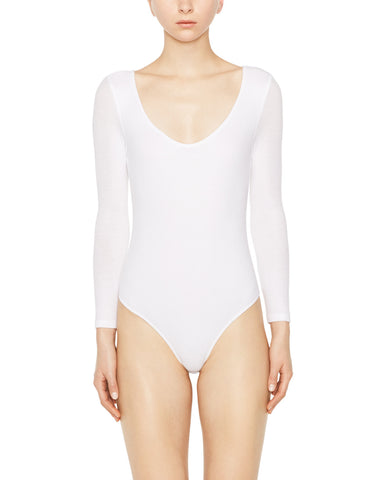 color:White|alt:ATM Modal Rib 3/4 Sleeve Ballet Neck Bodysuit