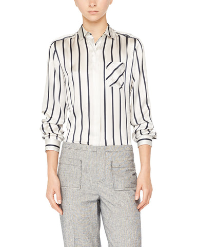 Striped Silk Charmeuse Shirt with Pocket