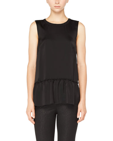 Acetate Blend Satin Peplum Sleeveless Top