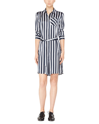 Striped Silk Charmeuse Shirt Dress