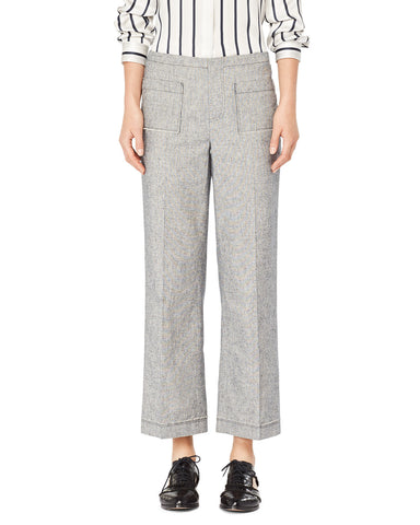 Cotton Linen Tweed Cropped Fluid Raw Cut Pants